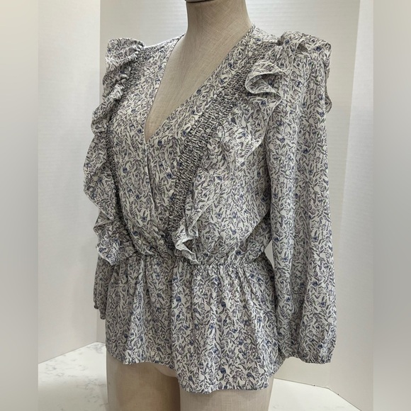 Floral Ruffle Blouse - Blue and White - Picture 2 of 14